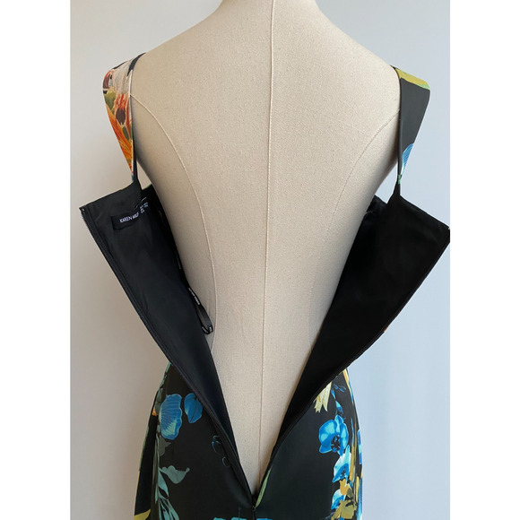 Karen Millen Bright Floral Lily Knee Length Asymmetric Dress US 6 - Picture 8 of 10